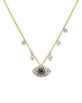 商品Meira T | 14K White & Yellow Gold Multicolor Diamond & Cultured Seed Pearl Evil Eye Pendant Necklace, 18",商家Bloomingdale's,价格¥4983图片