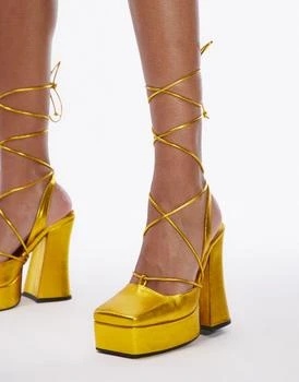 推荐TOPSHOP LIMITED EDITION Frankie premium leather square toe heeled shoe in gold商品