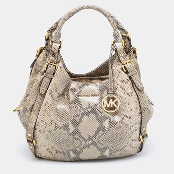 michael kors bedford extra small, [二手商品] Michael Kors | MICHAEL Michael Kors Beige Python Effect Leather and Suede Bedford Hobo商品图片 6.6折