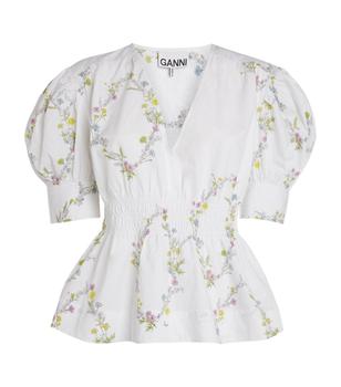 ganni floral pleated shirtdress, Ganni | Cotton Floral Top商品图片 