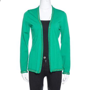 推荐CH Carolina Herrera Green Knit Metal Detail Open Front Cardigan S商品