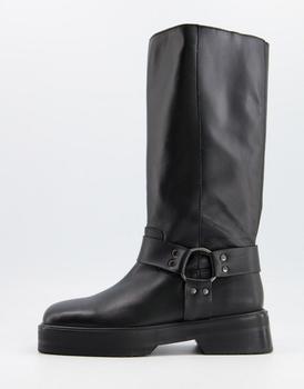 商品ASOS | 【无鞋盒】ASOS DESIGN Chilli premium leather harness knee boots in black,商家品牌清仓区,价格¥357图片