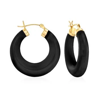 Ross-Simons Black Onyx Hoop Earrings in 14kt Yellow Gold