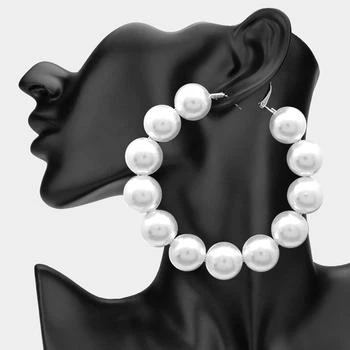 FASHNZFAB | Oversized Pearl Hoop Earrings - Rhodium, White,商家Premium Outlets,价格¥170