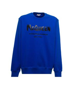 Alexander McQueen | Blue Sweatshirt  In Fleece Cotton With Tonal Logo Print On The Front Alexander Mcqueen Man商品图片,8.1折