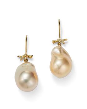 商品18K Yellow Gold Baroque Pearl & Diamond Twig Drop Earrings,商家Bloomingdale's,价格¥8246图片