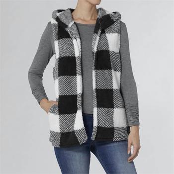 推荐Nancy Plaid Hooded Vest in Black / White商品