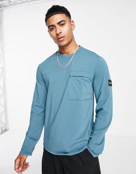 Calvin Klein | Calvin Klein long sleeve t-shirt with pocket in blue商品图片,额外9.5折, 额外九五折