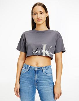 推荐Calvin Klein Jeans two tone monogram cropped t-shirt in grey商品