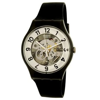 Swatch | Swatch SUOB134 Men's Archi-Mix Skeletor Black Silicone Strap White & Silver Semi-Skeleton Dial Watch 9.5折×额外9折x额外9折, 额外九折