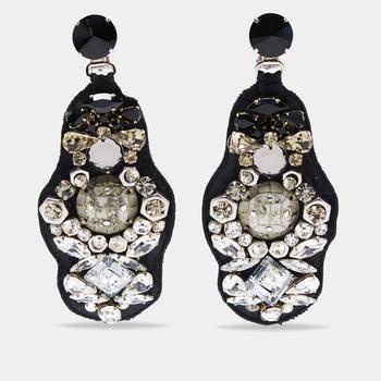 推荐Prada Black Crystal Embellished Fabric Clip On Earrings商品