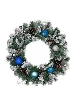 推荐Flocked Pine with Blue and Silver Ornaments Artificial Christmas Wreath 24-Inch Unlit商品