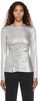 Paco Rabanne是什么牌子, Paco Rabanne | Silver Draped Long Sleeve T-Shirt商品图片 