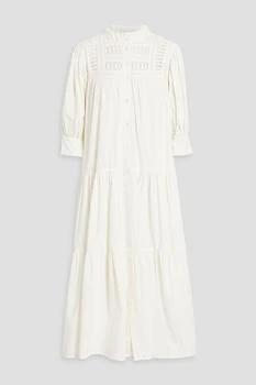 推荐Tiered macramé-paneled cotton-poplin midi dress商品
