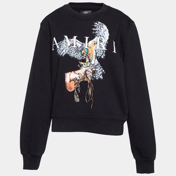amiri卫衣精选, [二手商品] AMIRI | Amiri Black Terry Knit Falcon Print Crewneck Sweatshirt S商品图片 5.6折