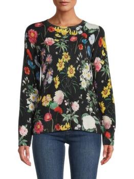 Saks Fifth Avenue | Floral Crewneck Cashmere Sweater商品图片,6.9折