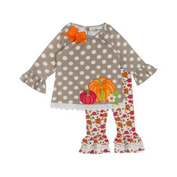 推荐Baby Girls Dot Printed Raglan Sleeve Top and Pumpkin Printed Ruffle Leggings, 2 Piece Set商品