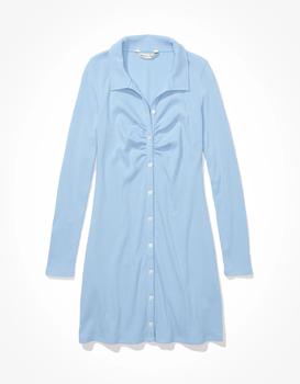 推荐AE Knit Ruched Front Long-Sleeve Mini Dress商品