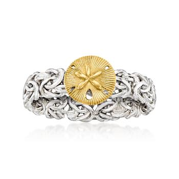 商品Ross-Simons Sterling Silver and 14kt Yellow Gold Sand Dollar Byzantine Ring图片