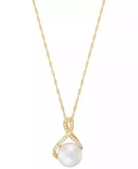 Honora | Cultured Freshwater Pearl (8mm) & Diamond (1/10 ct. t.w.) Ribbon 18" Pendant Necklace in 14k Gold,商家Macy's,价格¥2571