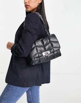 topshop包, Topshop | Topshop quilted hammered metal shoulder bag in black商品图片 