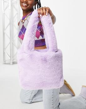asos包, ASOS | ASOS DESIGN mini tote bag in lilac faux fur商品图片 5折