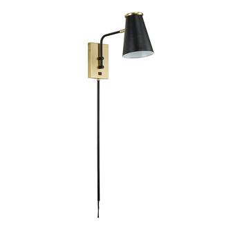 商品JAlexander | Modern 13" Matte Black Plug In Wall Sconce with Antique Brass Accents and Cord Covers,商家Bloomingdale's,价格¥829图片