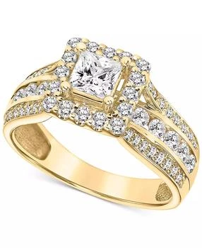 Macy's | Diamond Princess Halo Triple Row Engagement Ring (1-1/2 ct. t.w.) in 14k Gold,商家Macy's,价格¥51230