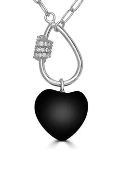 商品Fine Silver-Plated Black Onyx Heart & CZ Carabiner Necklace图片