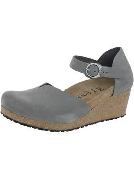 Mary Ring-Buckle Womens Nubuck Ankle Strap Wedge Heels