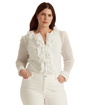 拉夫劳伦衬衫真假, Ralph Lauren | Plus Size Ruffle-Trim Tulle Cardigan商品图片 5.5折