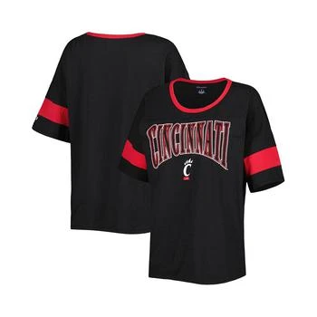 CHAMPION | Women's Black Cincinnati Bearcats Jumbo Arch Striped Half-Sleeve T-shirt 