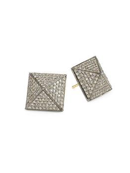 推荐14K Black Rhodium Silver & Diamond Stud Earrings商品