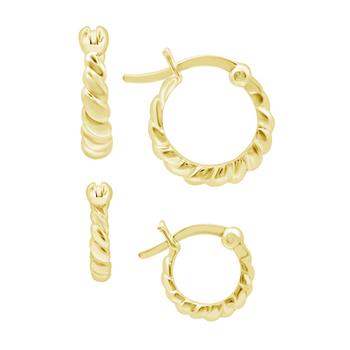 商品Essentials | High Polished Twist Duo Click Top Hoop Earring Set in Silver Plate or Gold Plate,商家Macy's,价格¥195图片