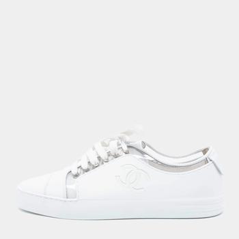 美国香奈儿鞋, [二手商品] Chanel | Chanel White Leather and PVC CC Low-Top Sneakers 38.5商品图片 