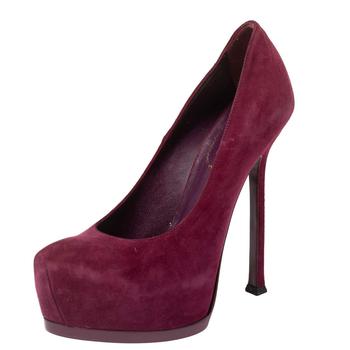ysl高跟鞋价格, [二手商品] Yves Saint Laurent | Saint Laurent  Red Suede Tribtoo Platform Pumps Size 37商品图片 4.9折