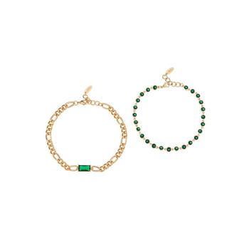 商品Ettika Jewelry | Bejeweled Emerald 18K Gold Plated Anklet Set, 2 Pieces,商家Macy's,价格¥466图片