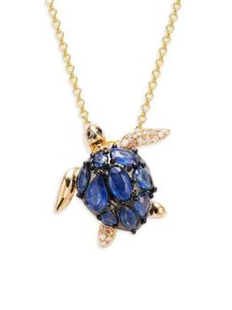 推荐14K Yellow Gold, 0.07 TCW Diamond & Sapphire Turtle Pendant Necklace商品