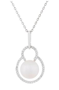 商品CZ Trimmed 10.5-11mm White Freshwater Pearl Pendant Necklace图片