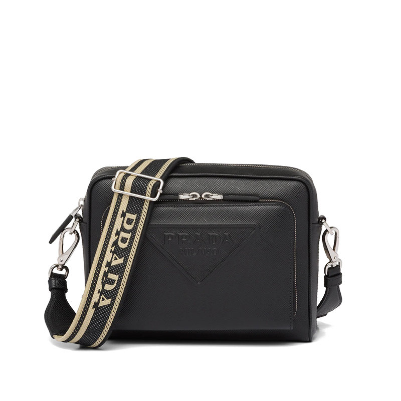 Prada | 【预售3-7天】PRADA/普拉达 22春夏新款 男士黑色皮革压花刺绣织带徽标拉链多层单肩包2VH152_2FAD_F0002_V_OOO商品图片,7.9折, 包邮包税