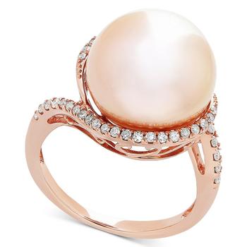商品Pink Cultured Freshwater Ming Pearl (13mm) & Diamond (1/4 ct. t.w.) Ring in 14k Rose Gold图片