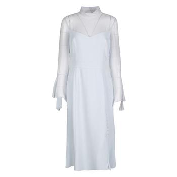 [二手商品] PRABAL GURUNG | Prabal Gurung Powder Blue Sheer Sleeve Side Button Detail Dress M商品图片,3.3折