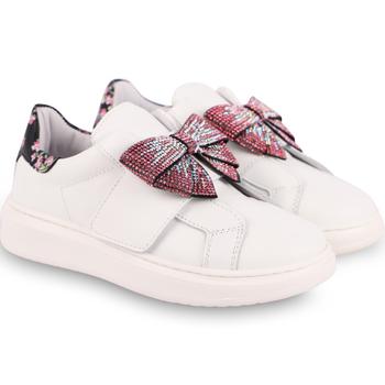 推荐Rhinestones bows leather sneakers in white商品