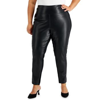Calvin Klein | Plus Size Faux-Leather Front Leggings商品图片,5折