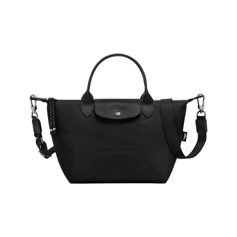 Longchamp | 【现货速发】LONGCHAMP/珑骧 女士黑色帆布银色五金按扣拉链开合可调节肩带可斜挎小号手提包,商家VPF,价格¥1876