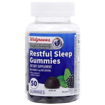 商品Restful Sleep Gummies, Melatonin 5mg Natural Blackberry Mint Flavor,商家Walgreens,价格¥88图片