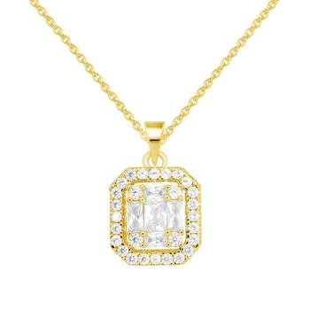 Essentials | Cubic Zirconia Rectangle Halo Pendant Necklace, 16" + 2" extender in Silver or Gold Plate商品图片,5折×额外8折, 额外八折