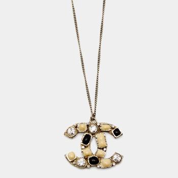 推荐Chanel CC Crystal Resin Gold Tone Pendant Necklace商品