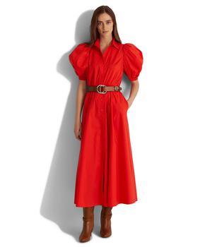 女装拉夫劳伦连衣裙, Ralph Lauren | Puff-Sleeve Cotton Midi Dress商品图片 7.5折