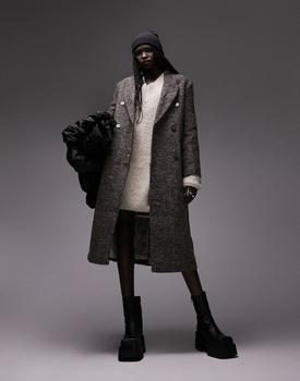 Topshop | Topshop herringbone crombie coat in chocolate商品图片,